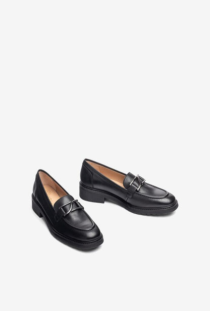 Black Leather Loafers with Classic Penny Design
