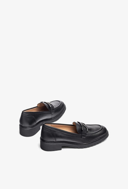 Black Leather Loafers with Classic Penny Design