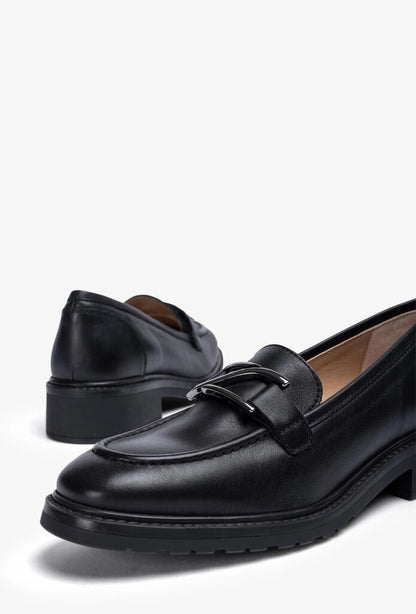 Black Leather Loafers with Classic Penny Design