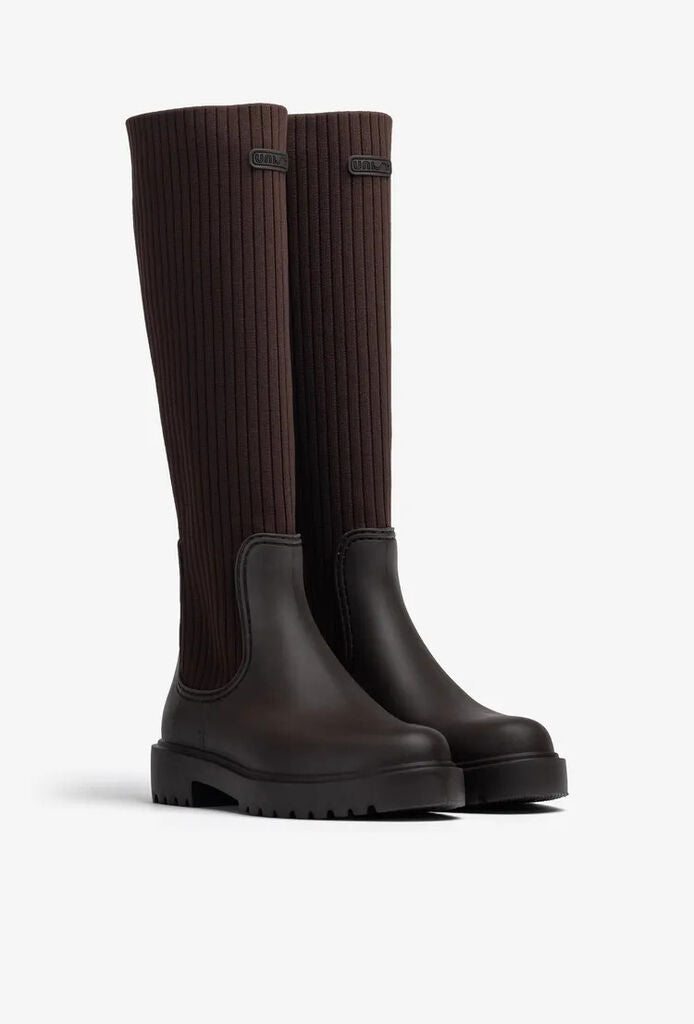 Dark Knit Panel Knee-High Boots