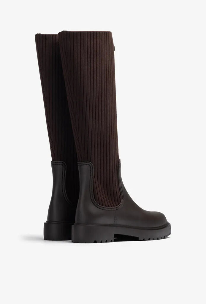 Dark Knit Panel Knee-High Boots
