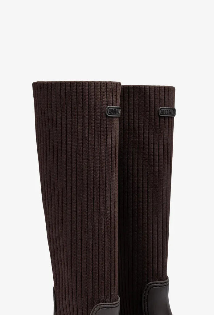Dark Knit Panel Knee-High Boots