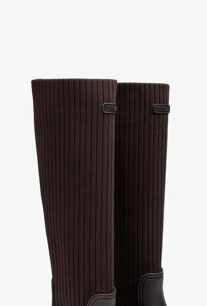 Dark Knit Panel Knee-High Boots