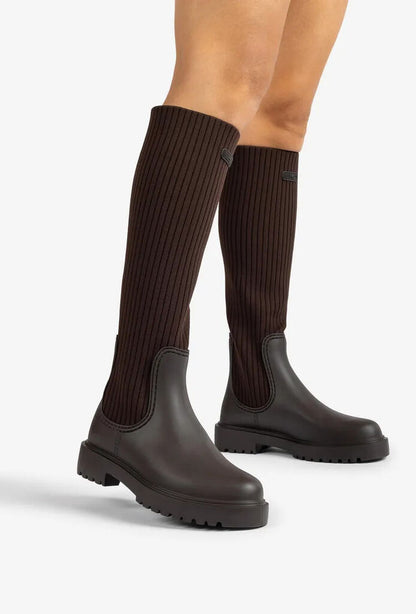 Dark Knit Panel Knee-High Boots