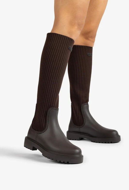 Dark Knit Panel Knee-High Boots