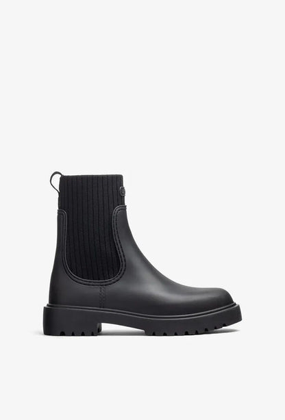 Black Knit Ankle Boot with Lug Sole