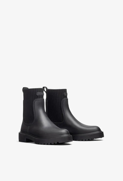 Black Knit Ankle Boot with Lug Sole