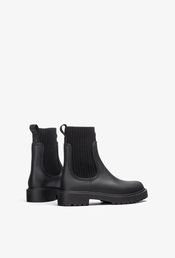 Black Knit Ankle Boot with Lug Sole