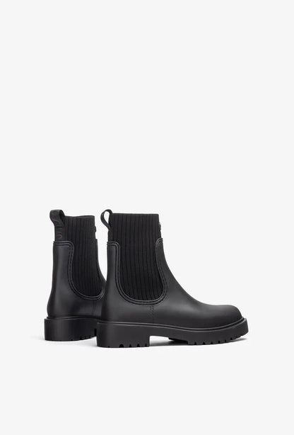 Black Knit Ankle Boot with Lug Sole