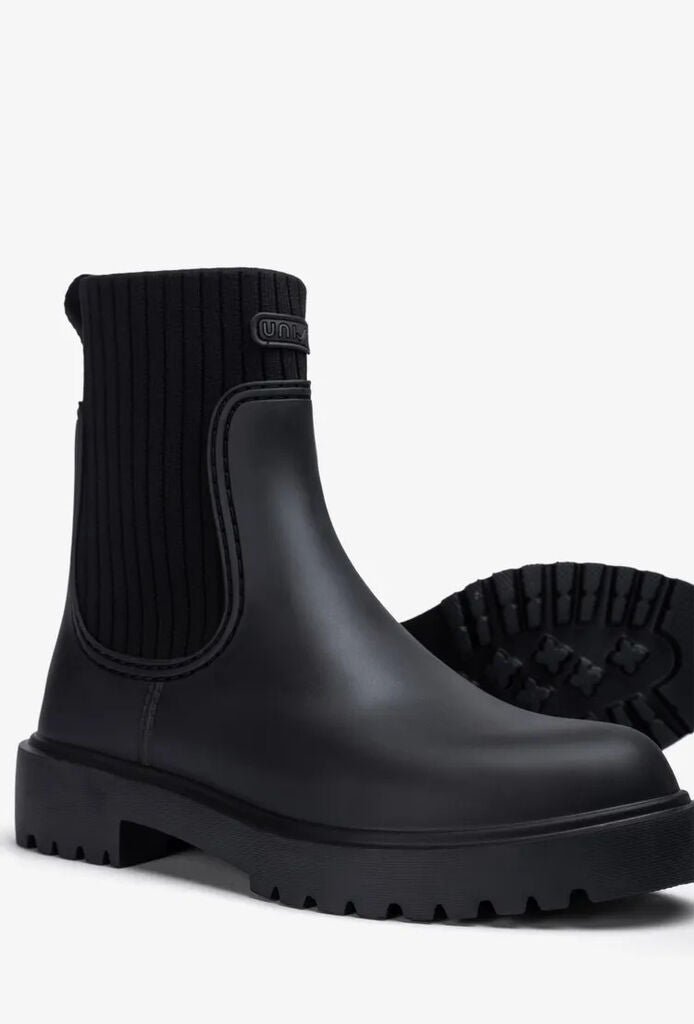 Black Knit Ankle Boot with Lug Sole