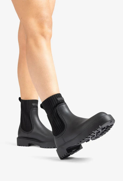 Black Knit Ankle Boot with Lug Sole