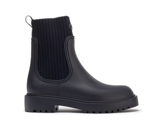 Black Knit Chelsea Boot with Lug Sole