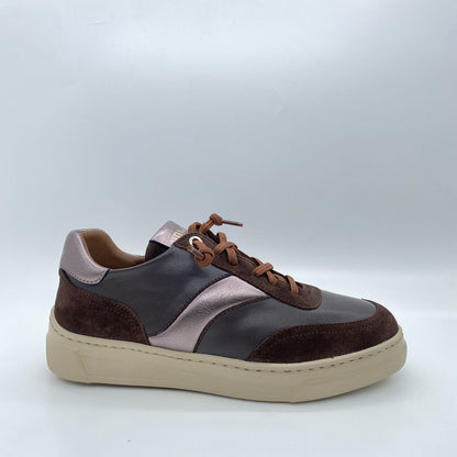 Brown Suede Leather Sneakers with Lace-Up Detail