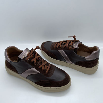 Brown Suede Leather Sneakers with Lace-Up Detail