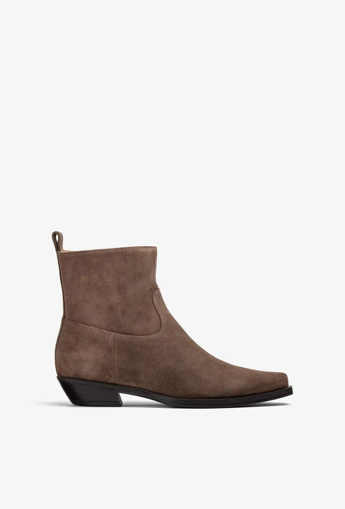 Taupe Suede Ankle Boot with Low Heel