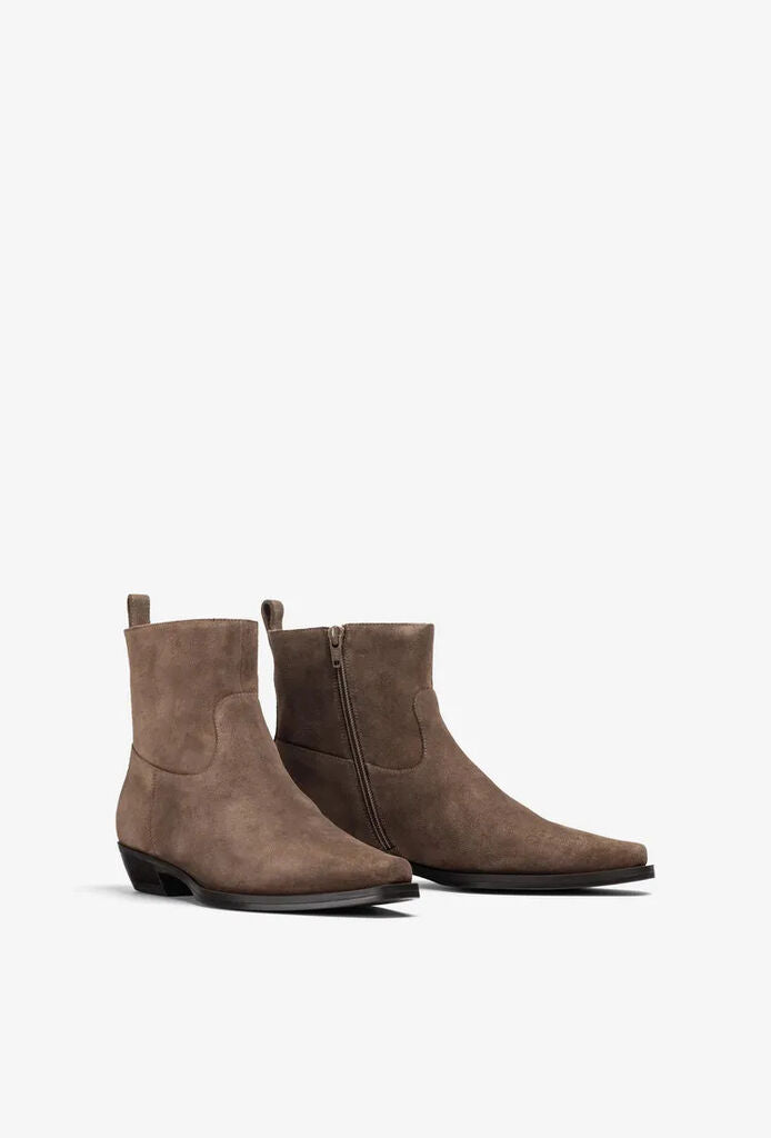 Taupe Suede Ankle Boot with Low Heel