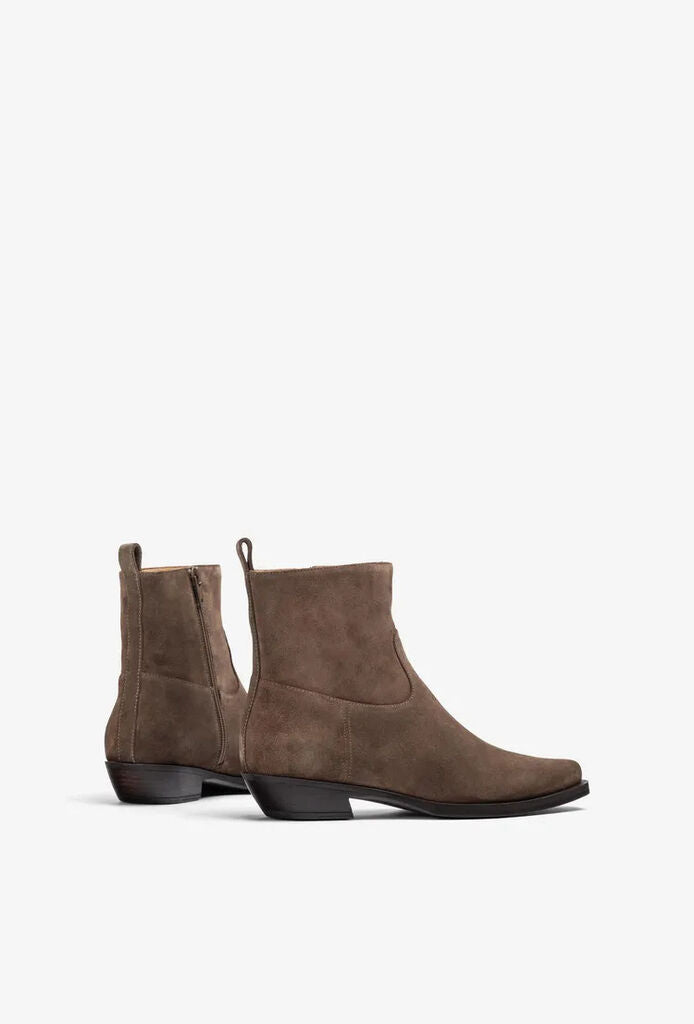 Taupe Suede Ankle Boot with Low Heel