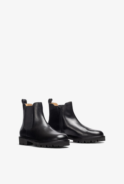 Black Leather Chelsea Boot with Lug Sole