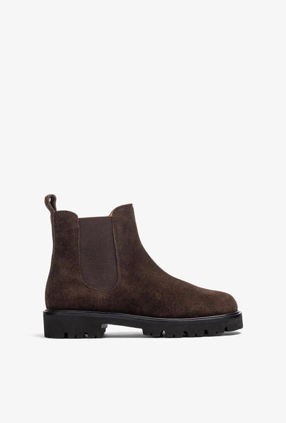 Brown Suede Chelsea Boots with Rugged Sole