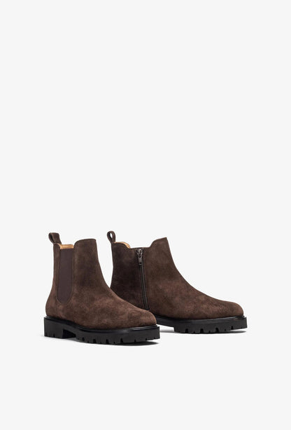 Brown Suede Chelsea Boots with Rugged Sole