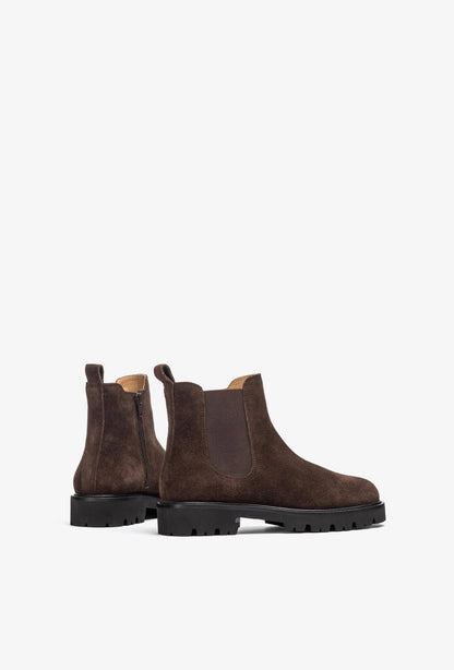 Brown Suede Chelsea Boots with Rugged Sole