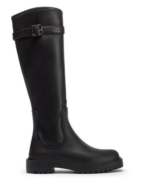 Black Tall Riding Boot with Buckle Detail