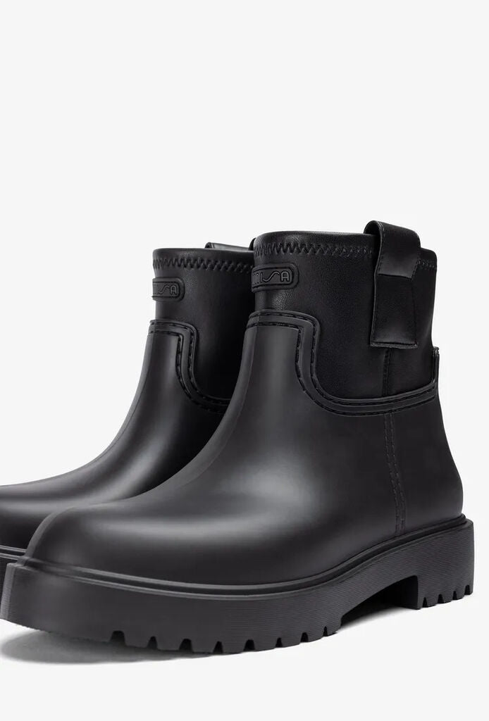 Black Leather Ankle Boots with Lug Sole