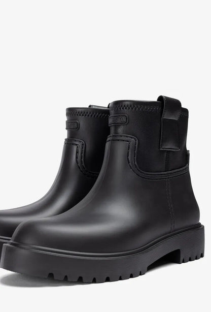 Black Leather Ankle Boots with Lug Sole