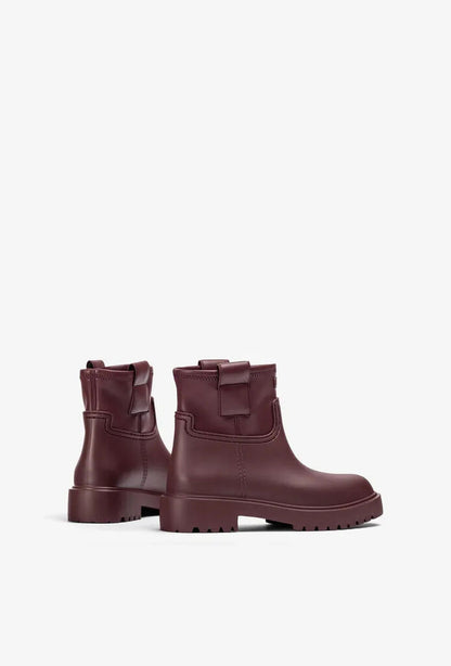 Burgundy Leather Ankle Boots with Side Strap