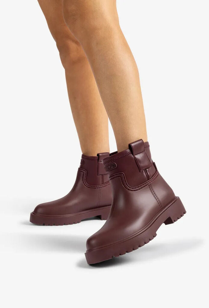 Burgundy Leather Ankle Boots with Side Strap