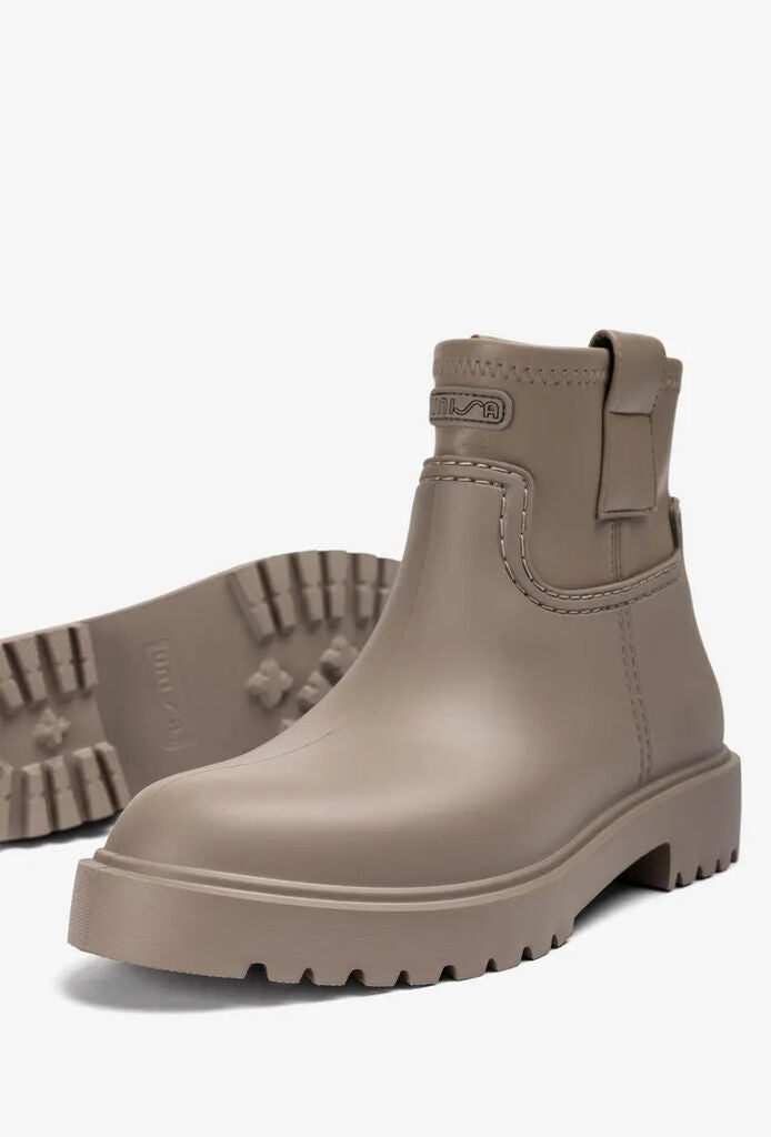 Taupe Rubber Ankle Boots with Lug Sole