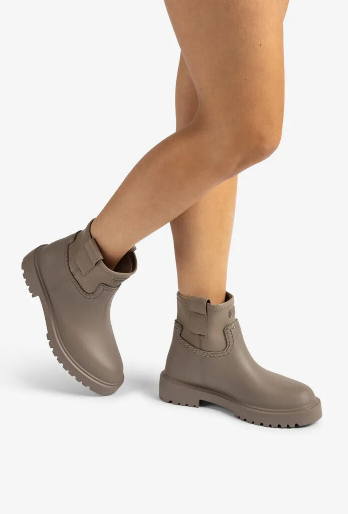 Taupe Rubber Ankle Boots with Lug Sole