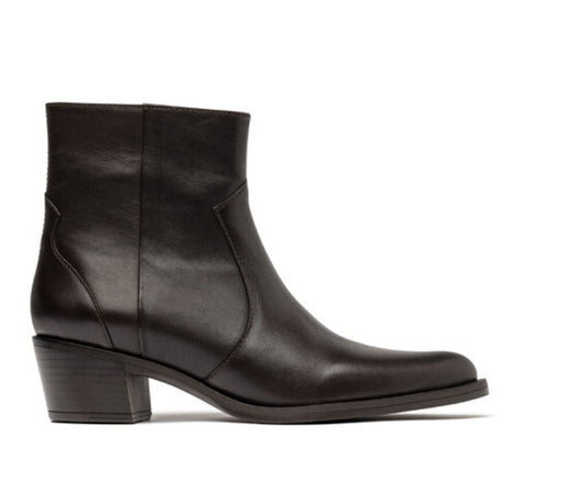 Chocolate Leather Ankle Boots with Block Heel