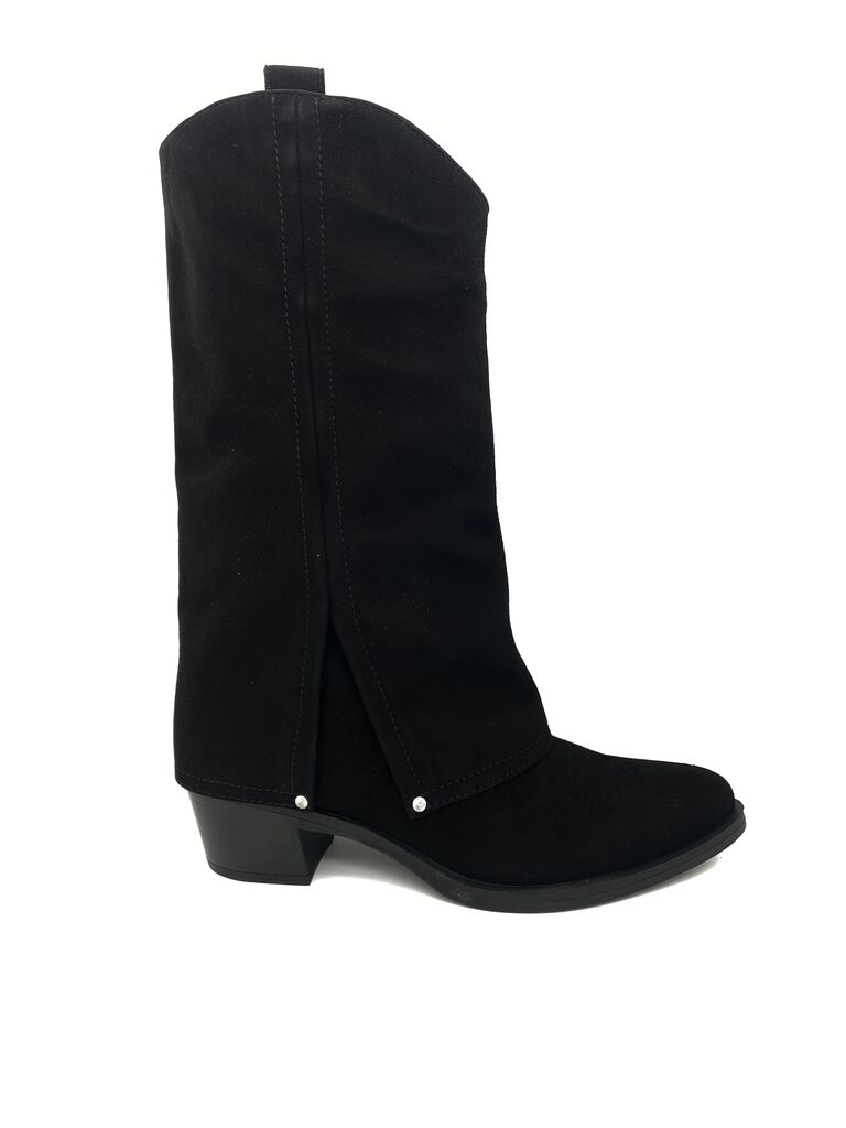 Black Suede Cowboy Boots with Side Rivets