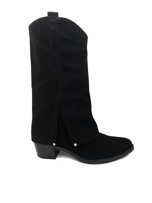 Black Suede Cowboy Boots with Side Rivets