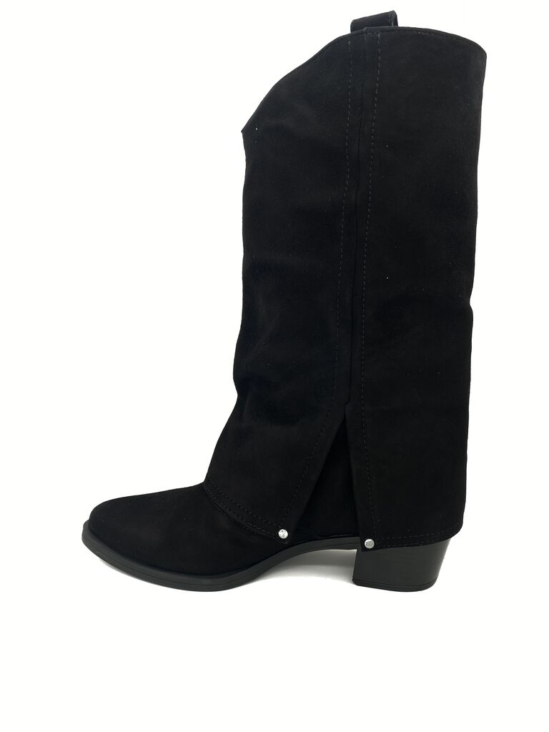 Black Suede Cowboy Boots with Side Rivets