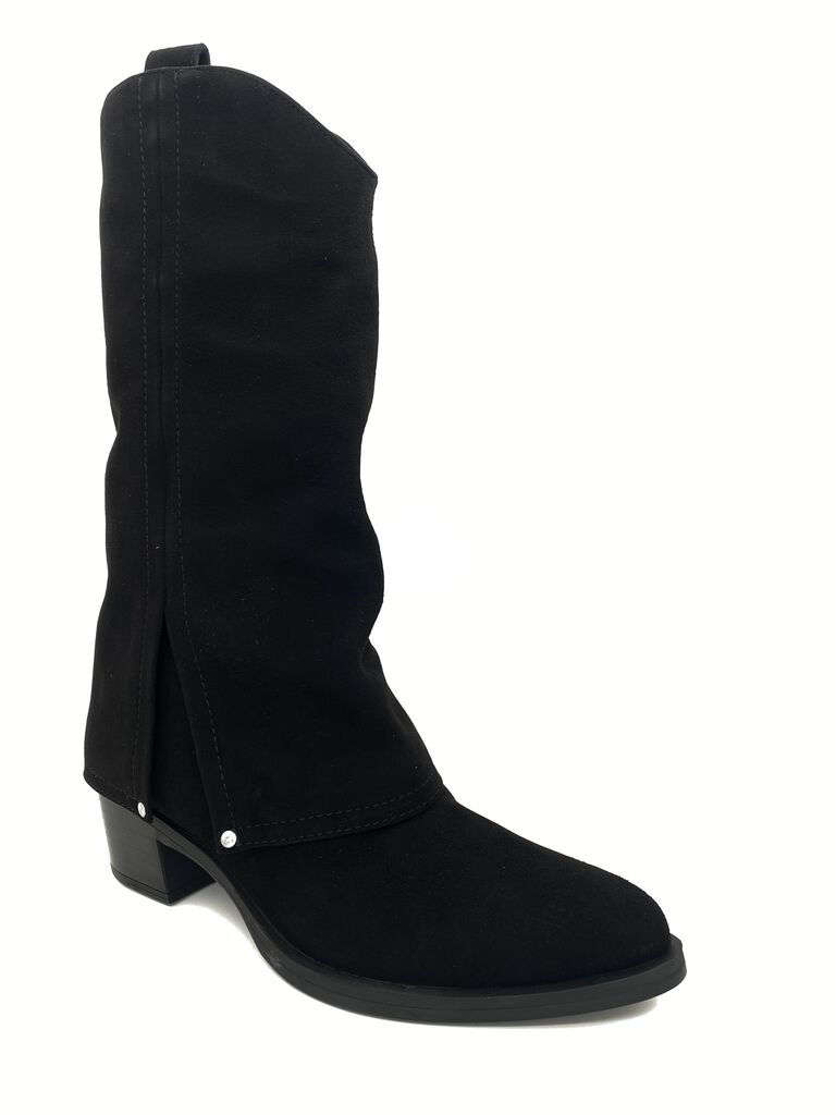 Black Suede Cowboy Boots with Side Rivets