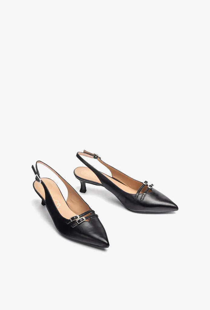 Black Slingback Kitten Heels with Bow Accent