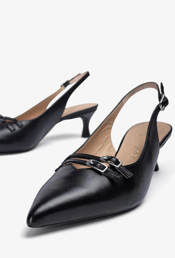 Black Slingback Kitten Heels with Bow Accent