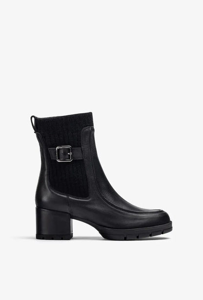 Black Textured Leather Ankle Boots with Buckle