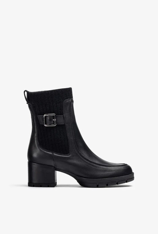 Black Textured Leather Ankle Boots with Buckle