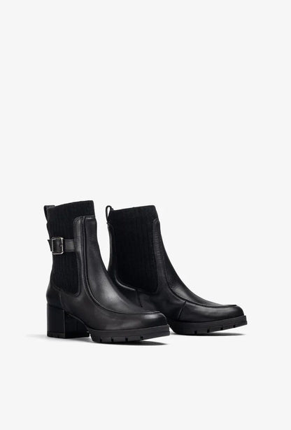 Black Textured Leather Ankle Boots with Buckle