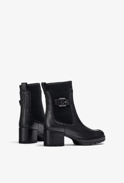 Black Textured Leather Ankle Boots with Buckle