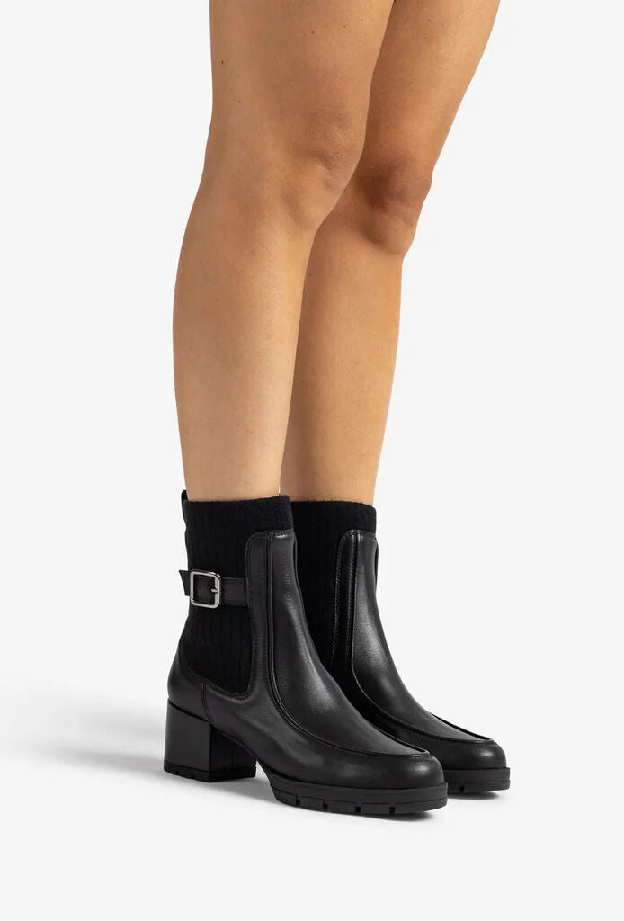 Black Textured Leather Ankle Boots with Buckle