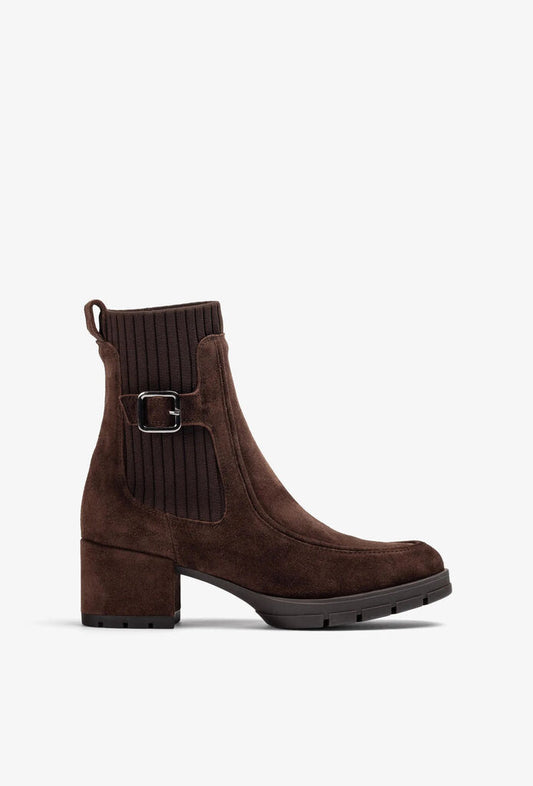 Brown Suede Ankle Boot with Buckle Detail