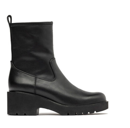 Black Leather Ankle Boots with Block Heel