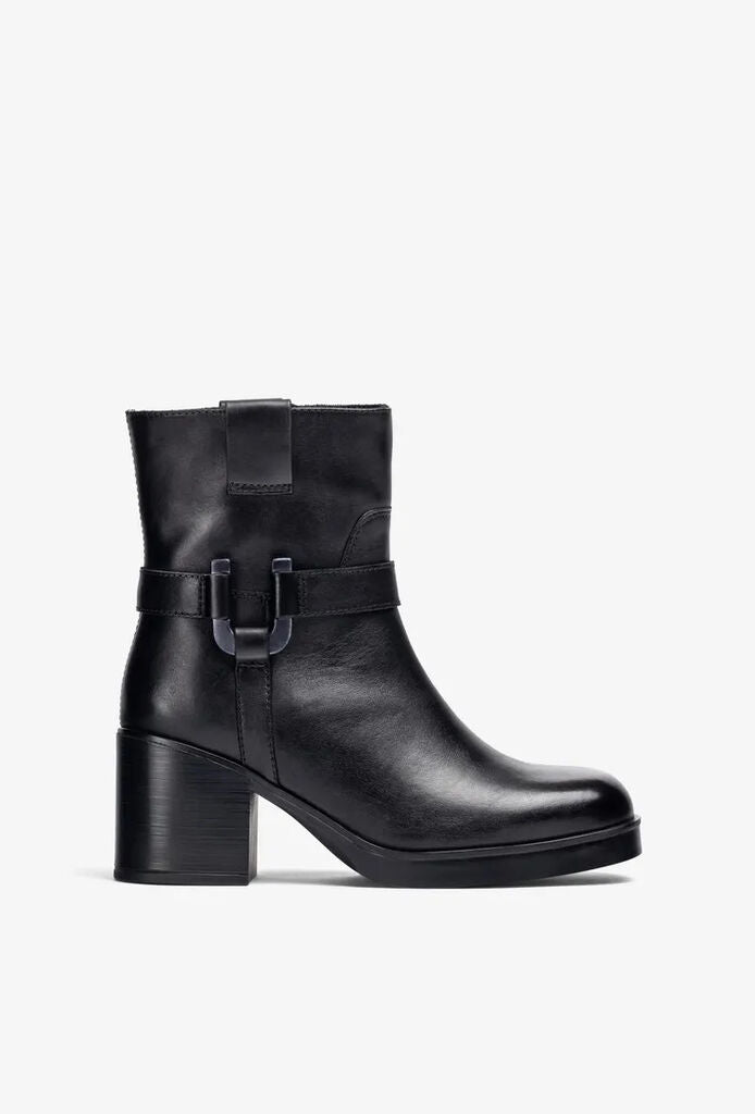 Black Leather Ankle Boots with Buckle Detail