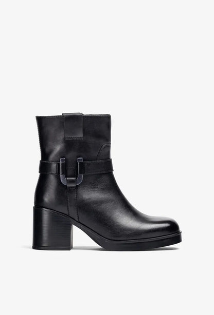 Black Leather Ankle Boots with Buckle Detail