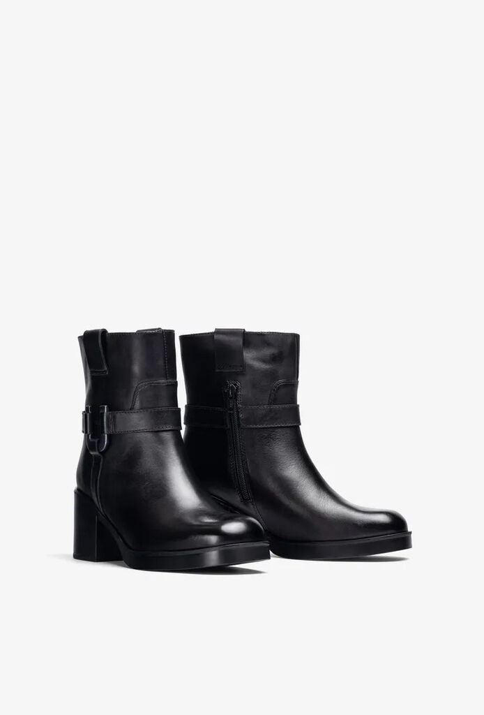 Black Leather Ankle Boots with Buckle Detail