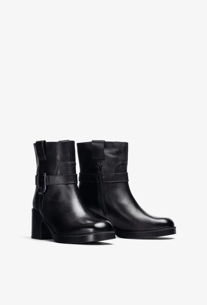 Black Leather Ankle Boots with Buckle Detail